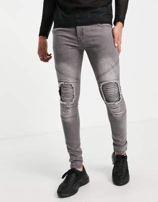 grey biker jeans slim fit