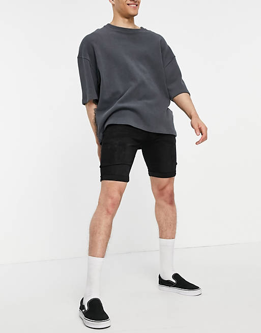 Soul Star slim fit denim shorts in black