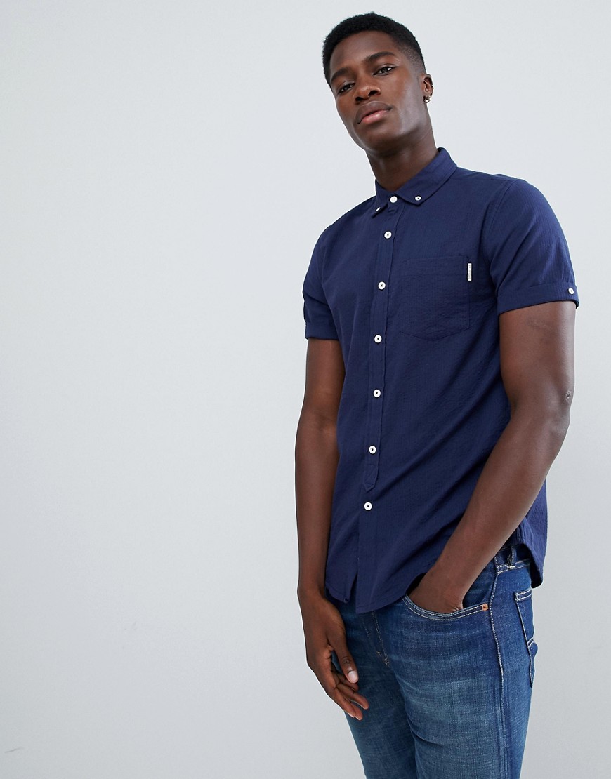 Soul Star - Slim-fit overhemd met korte mouwen-Blauw
