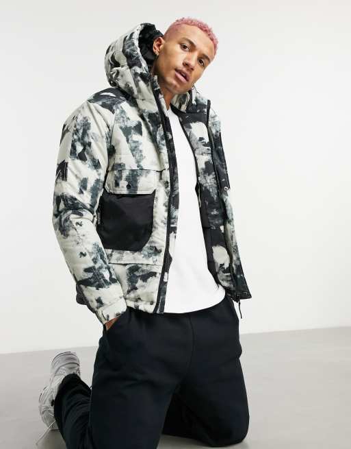 Soul Star snow camo jacket with detachable hood in black ASOS