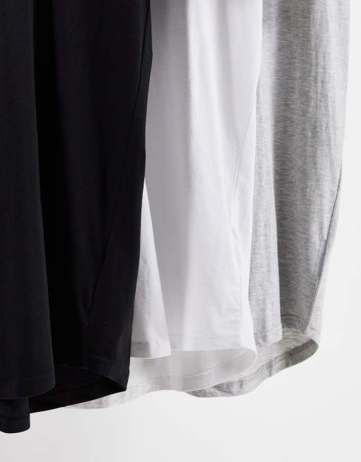 Soul Star – Svart, vit och ljusgrå t-shirt i lång modell, 3-pack, 3 av 4