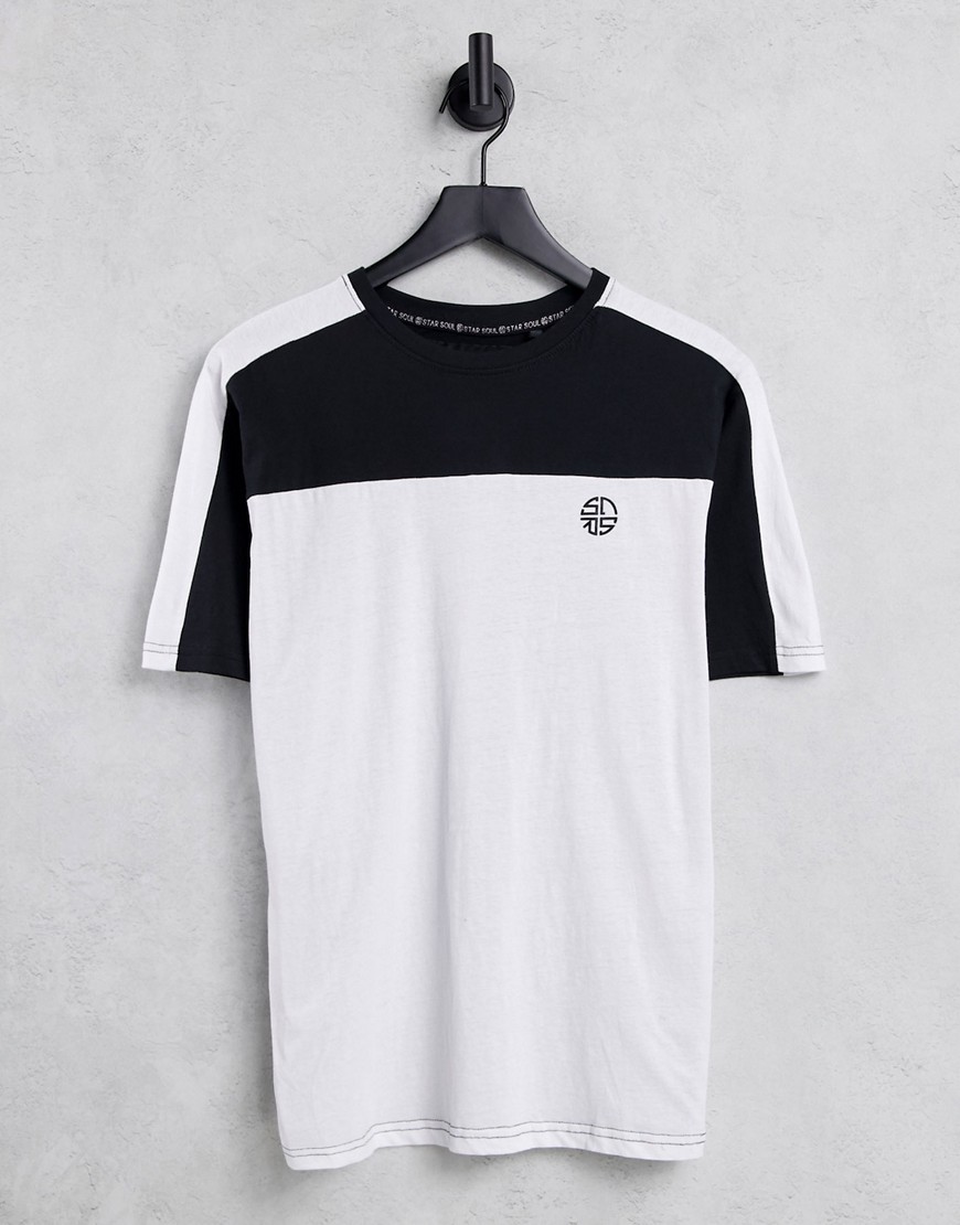 Soul Star – T-Shirt in Schwarz mit Bahnendesign an den Schultern
