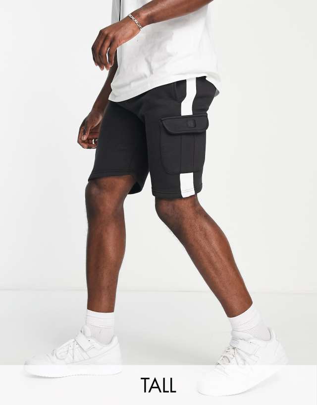 Soul Star Tall cargo panel jersey shorts in black