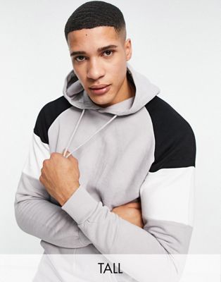 Soul Star Tall colour block overhead hoodie in light grey