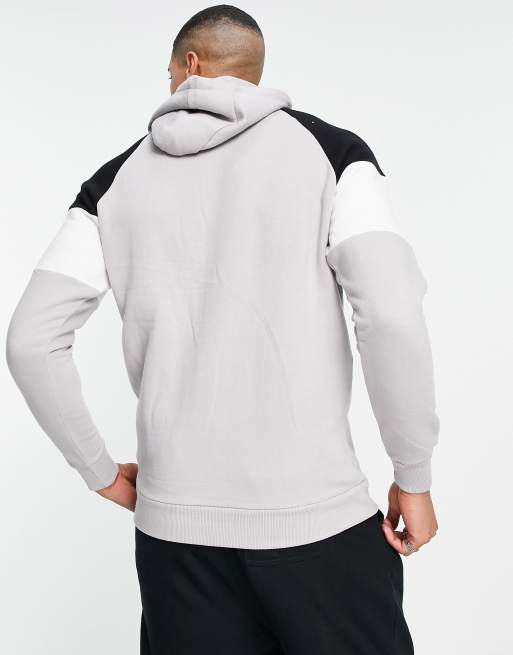 Soul Star Tall colour block overhead hoodie in light grey, 4 of 4