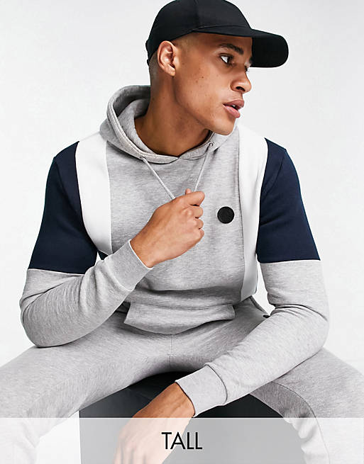 Soul Star Tall cut & sew hoodie co-ord in light grey
