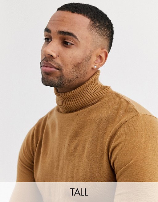 Soul Star Tall fitted roll neck in tan