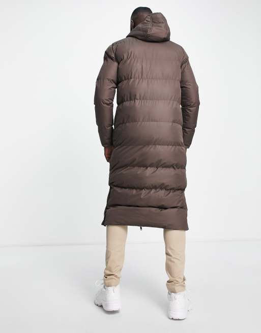 Soul Star Tall longline puffer coat with hood in brown, 4 of 4