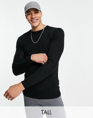 Soul Star Tall muscle fit crew neck jumper in black