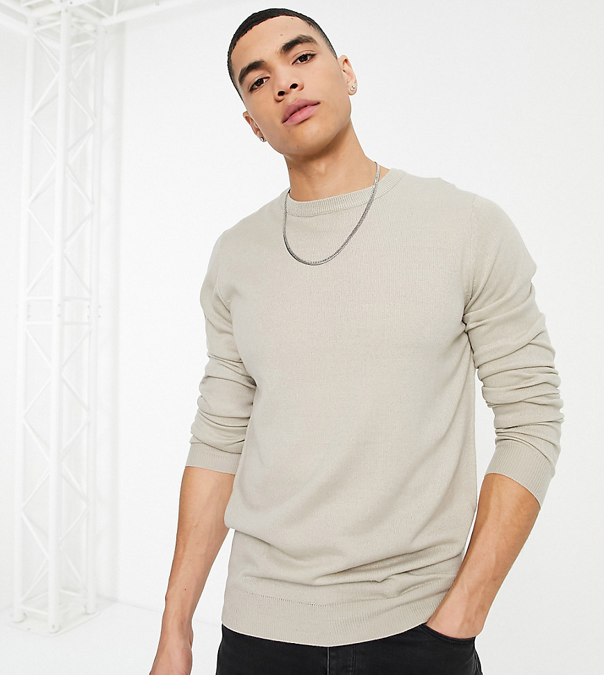 Soul Star Tall Muscle Fit Crew Neck Sweater In Stone-neutral