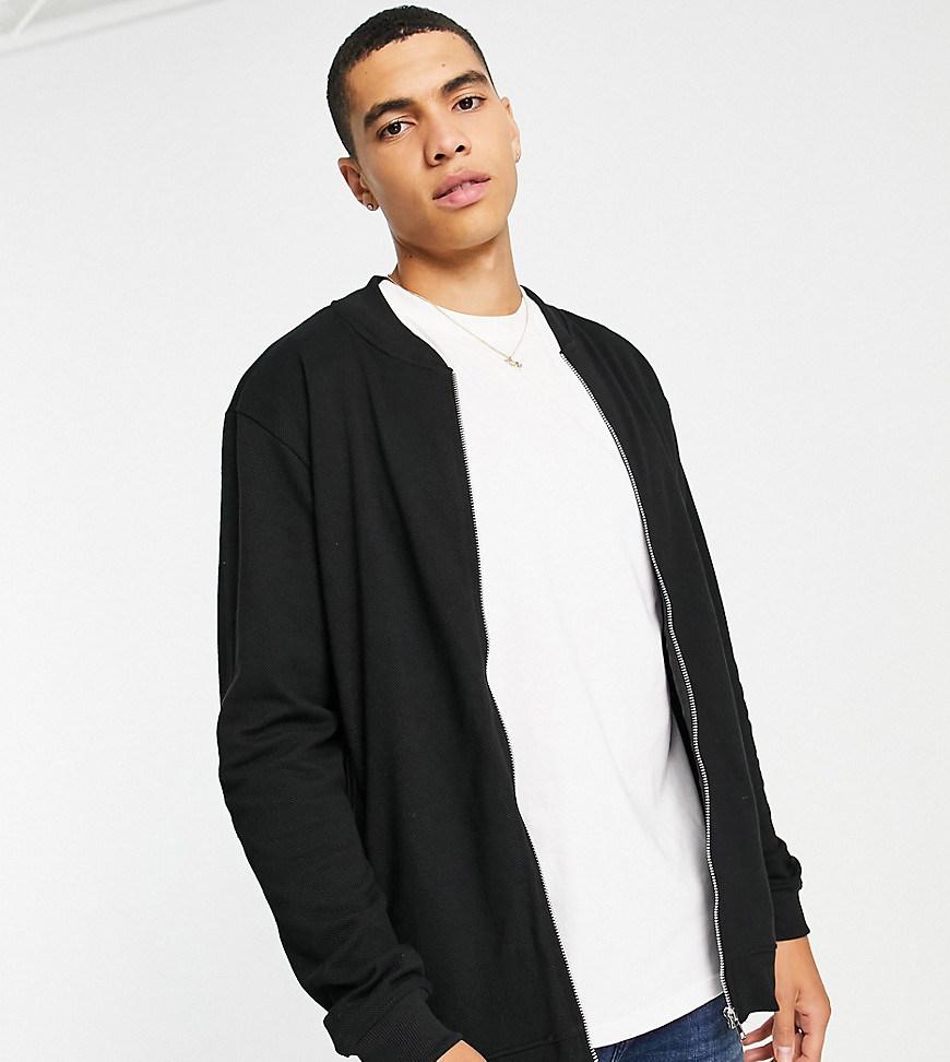 Soul Star Tall Pique Full Zip Sweater In Black - Part Of A Set