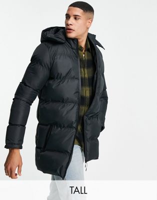 Soul Star Tall puffer jacket with hood in black