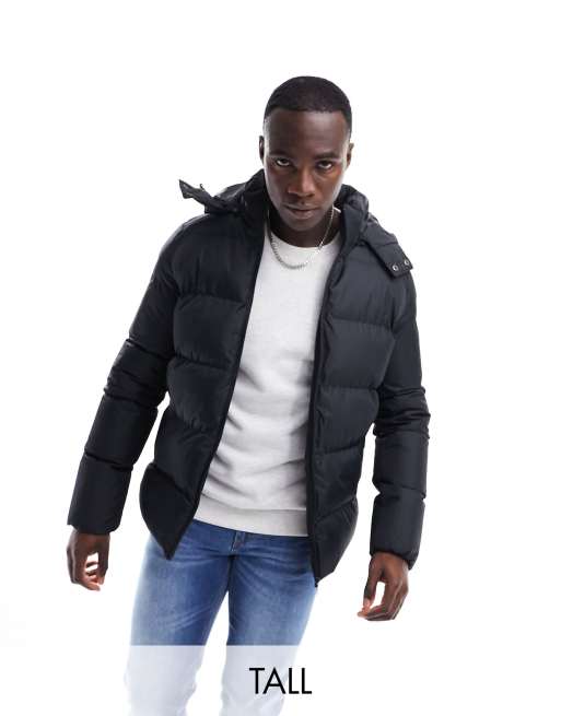 Soul Star Tall puffer jacket with hood in black ASOS