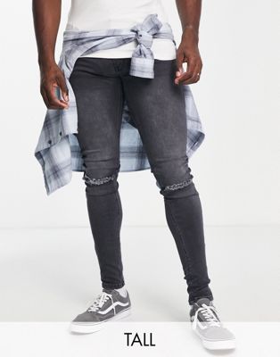 Soulstar Tall skinny fit ripped jeans in washed black