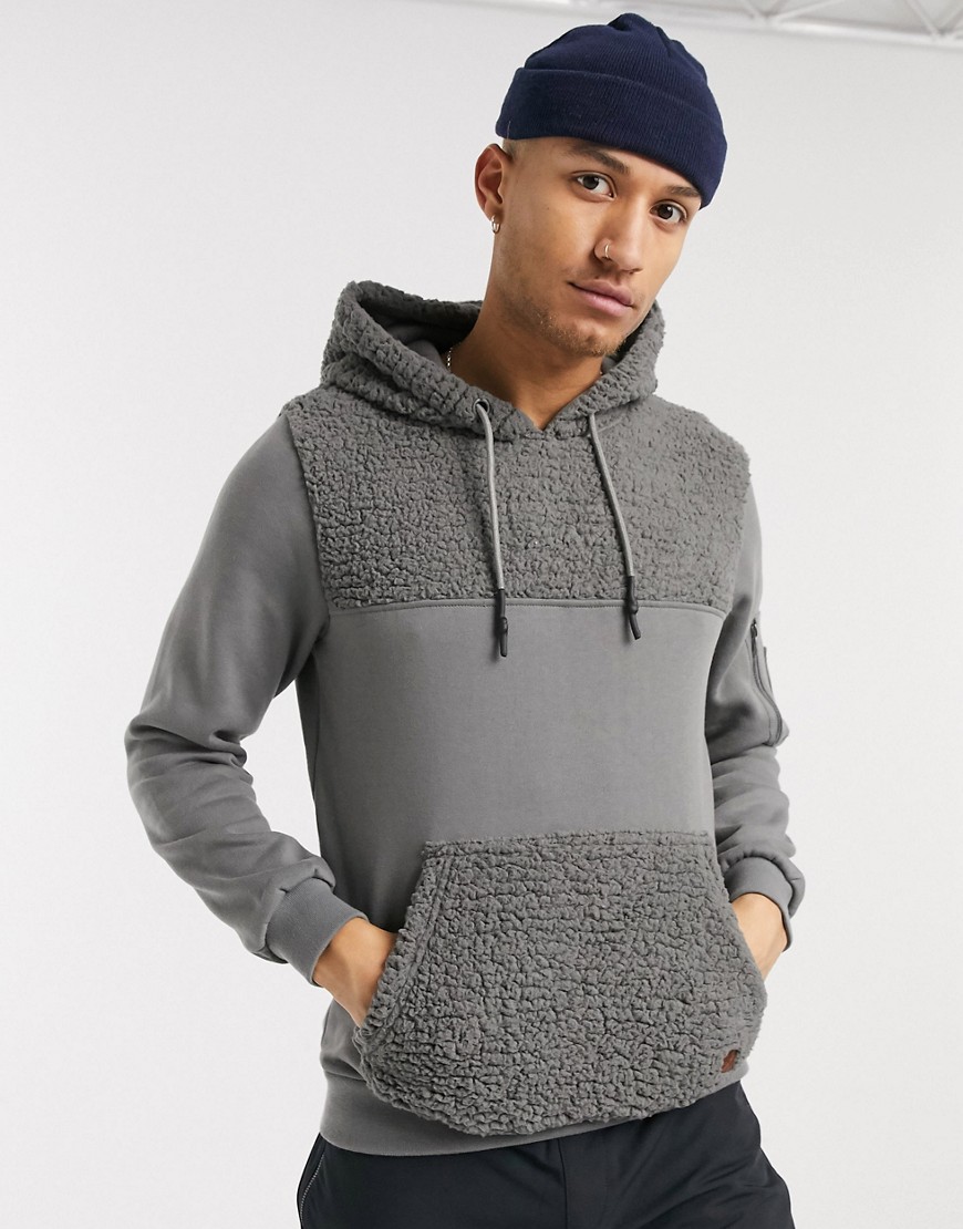 Soul Star teddy hoodie with panelling in grey