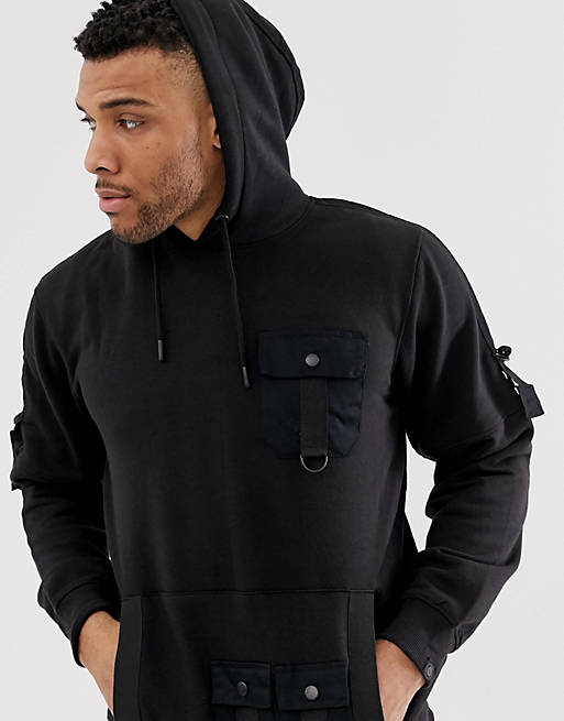 Soul Star utility multi pocket hoodie in black | ASOS