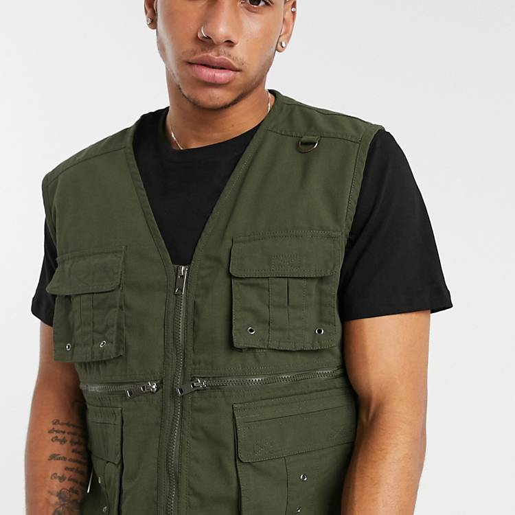 Soul Star utility vest jacket in green | ASOS