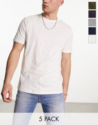 Soulstar 5 pack t-shirts in navy, grey, khaki, white, charcoal
