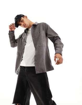 Soul Star Soulstar cord overshirt in dark charcoal-Grey