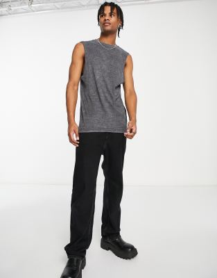 Soulstar dirty wash vest in dark grey-Black