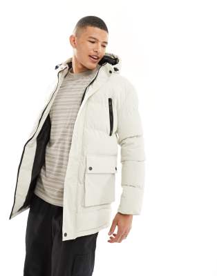 Soulstar multi pocket puffer jacket in stone