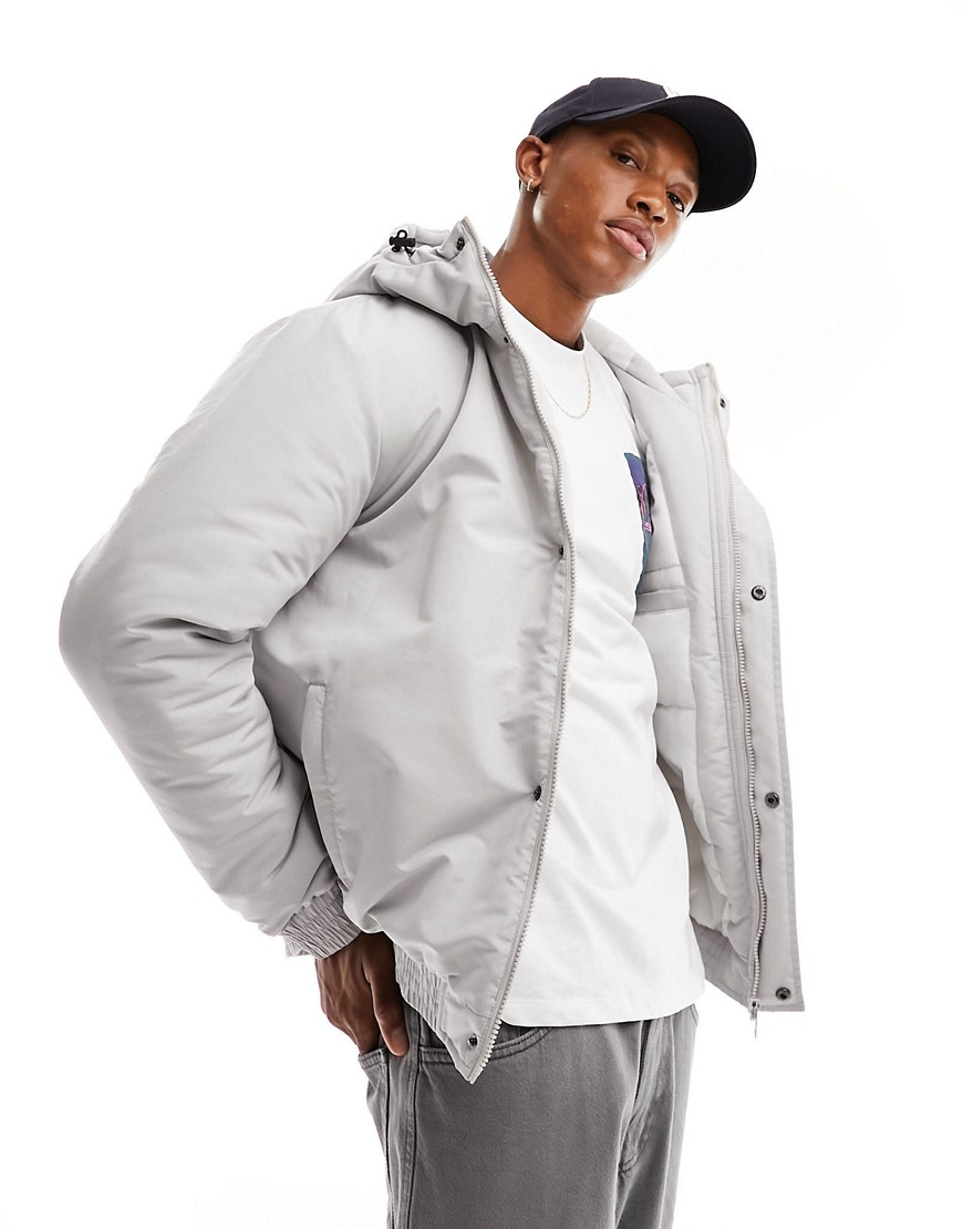 Soulstar padded bomber jacket with hood in light gray