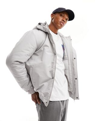 Soulstar padded bomber jacket with hood in light grey