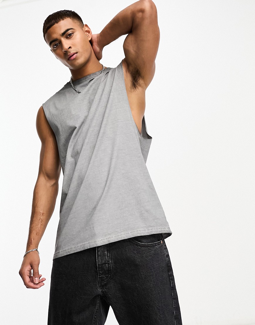 soulstar sleeveless t-shirt vest in washed grey