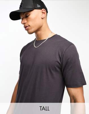 Soulstar Tall curved hem T-shirt in dark charcoal