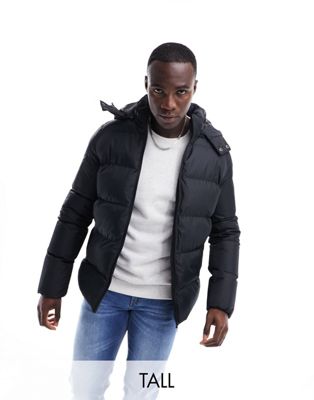 Soulstar Tall puffer jacket with hood in black