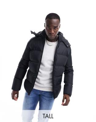 Soul Star Soulstar Tall puffer jacket with hood in black