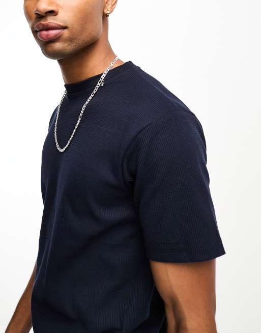 Soulstar - Vaffeltekstureret T-shirt i marineblå - Del af sæt, 4 af 4