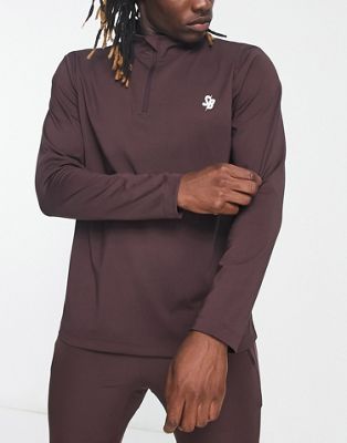 South Beach 1/4 zip sweatshirt in brown - ASOS Price Checker