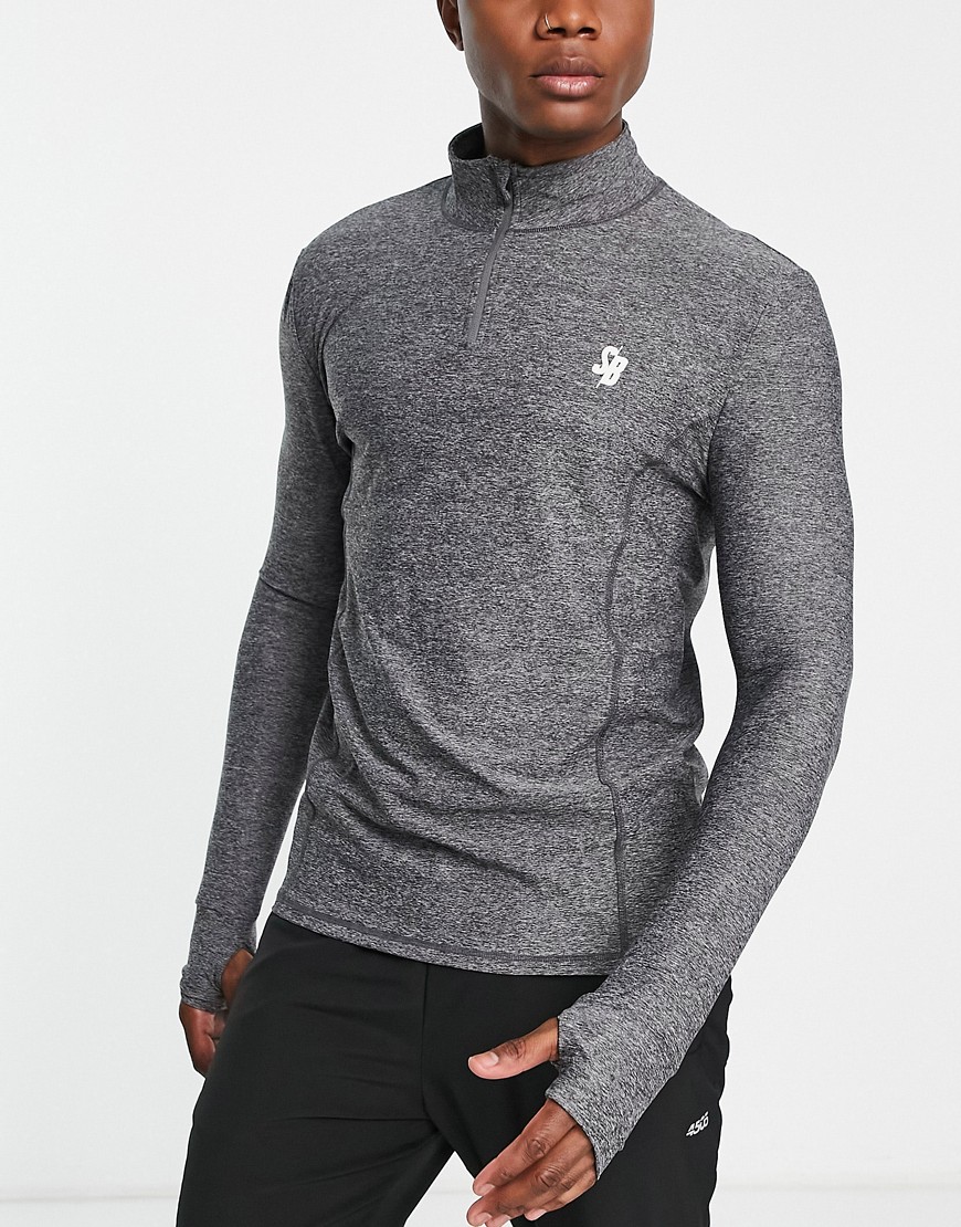 South Beach muscle fit 1/4 long sleeve top in gray heather