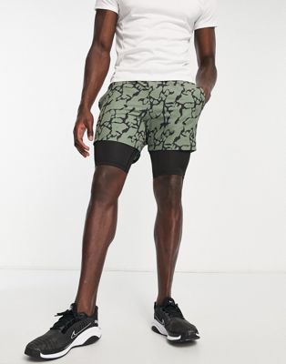 South Beach 2 in 1 printed shorts in khaki  - ASOS Price Checker