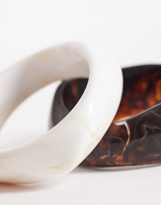 South Beach 2 layered chunky bangles in wood and stone effect, 2 of 3