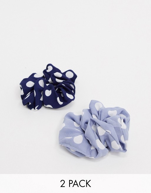 South Beach 2 pack hair scrunchies in navy and blue spotted