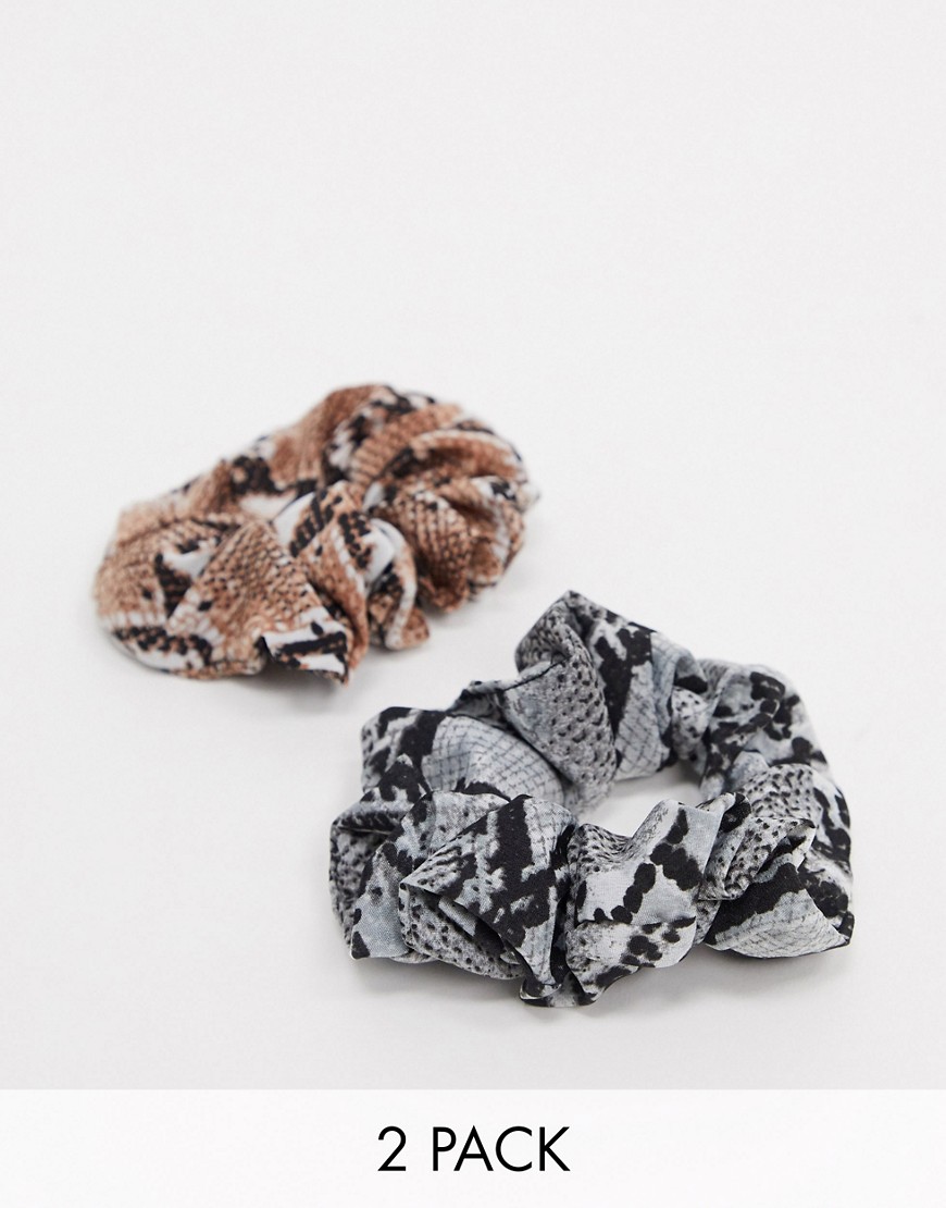 South Beach 2 pack hair scrunchies in snake print-Multi
