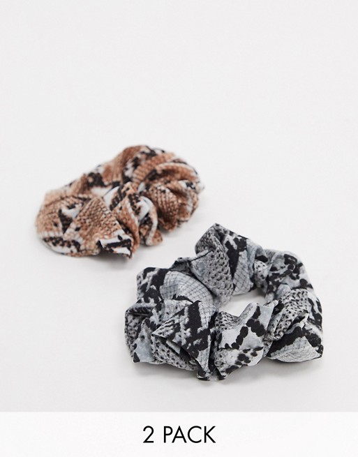 South Beach 2 pack hair scrunchies in snake print