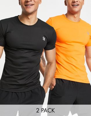 South Beach 2 pack of t-shirts in black and orange