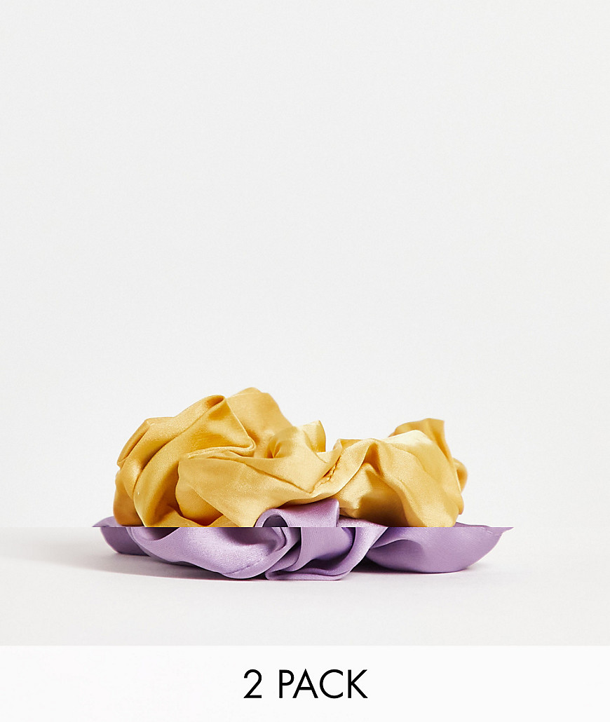 South Beach 2 pack satin scrunchies in lilac and yellow-Multi
