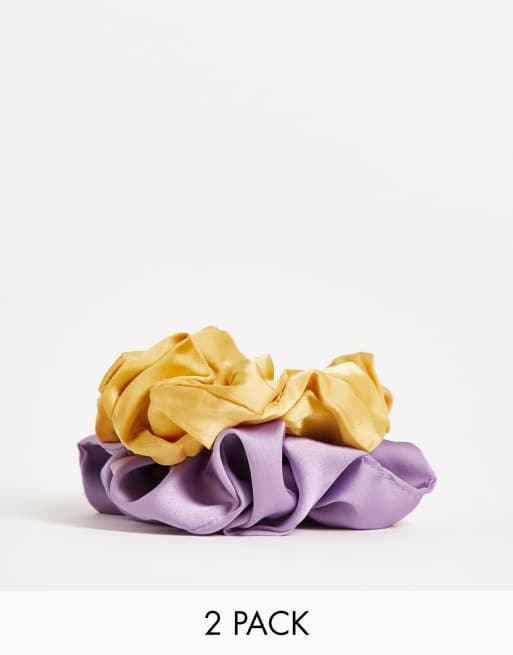 South Beach 2 pack satin scrunchies in lilac and yellow