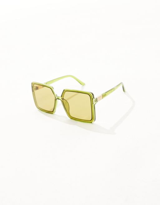 South Beach 70s oversized square sunglasses in green, 2 of 4