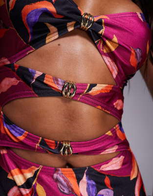 South Beach Abstract Print Cutout Swimsuit