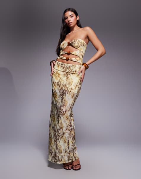 South Beach abstract print mesh maxi beach dress with cutout detail in green multi - view 1