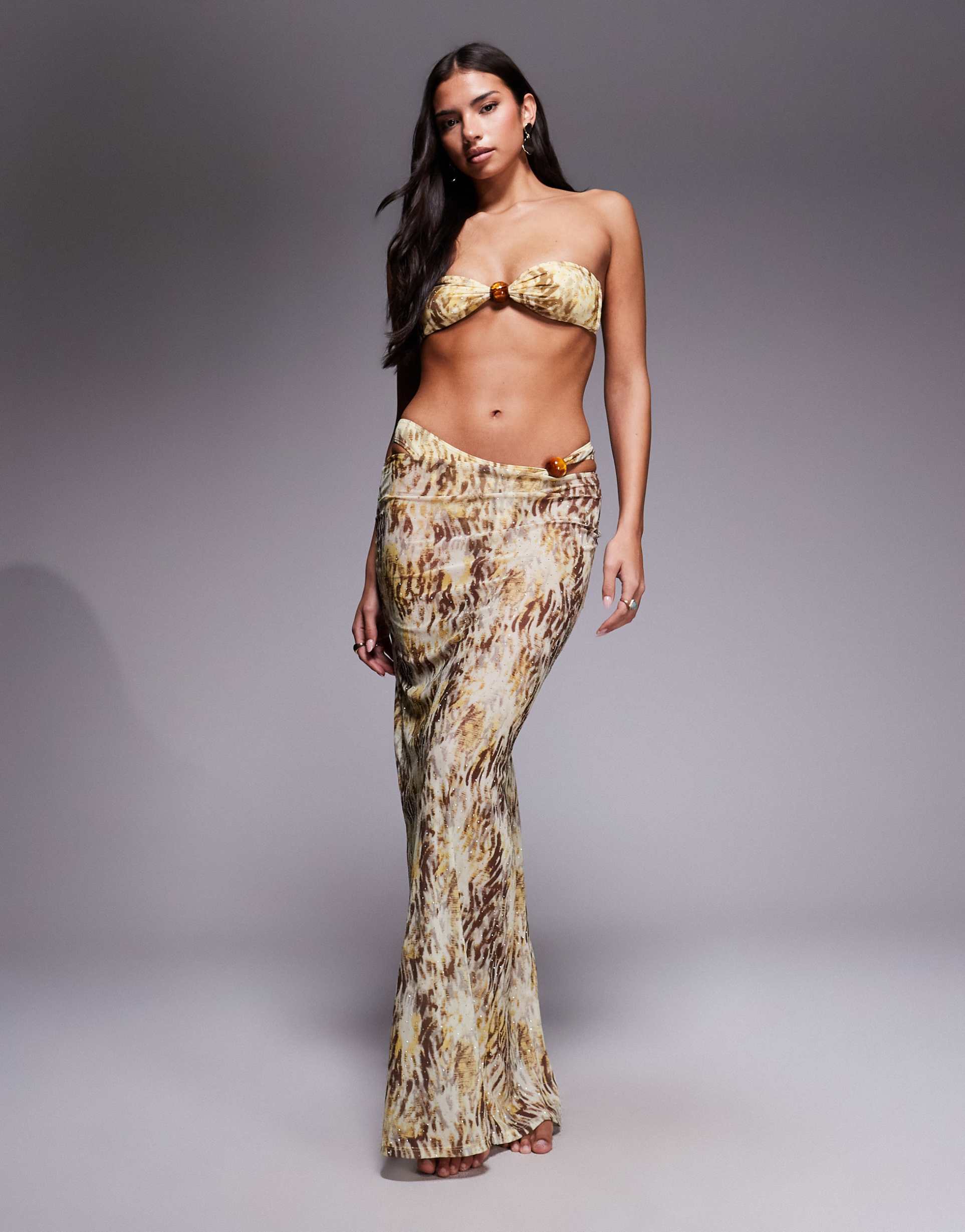 south beach abstract print mesh maxi beach skirt in green multi