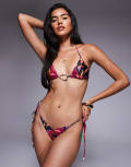 [South Beach] South Beach abstract print tie side bikini bottoms in magenta-Pink 10 Magenta