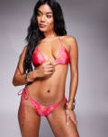 [South Beach] South Beach abstract print tie side bikini bottoms in pink 12 Pink