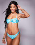 [South Beach] South Beach abstract print underwire bikini top in turquoise blue 16 Blue