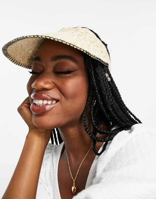 South Beach adjustable braided straw visor with contrast stitching